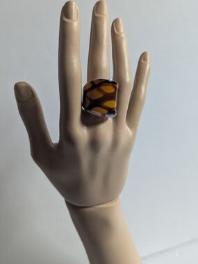 Tortoiseshell Glass Statement Ring - Brown Amber